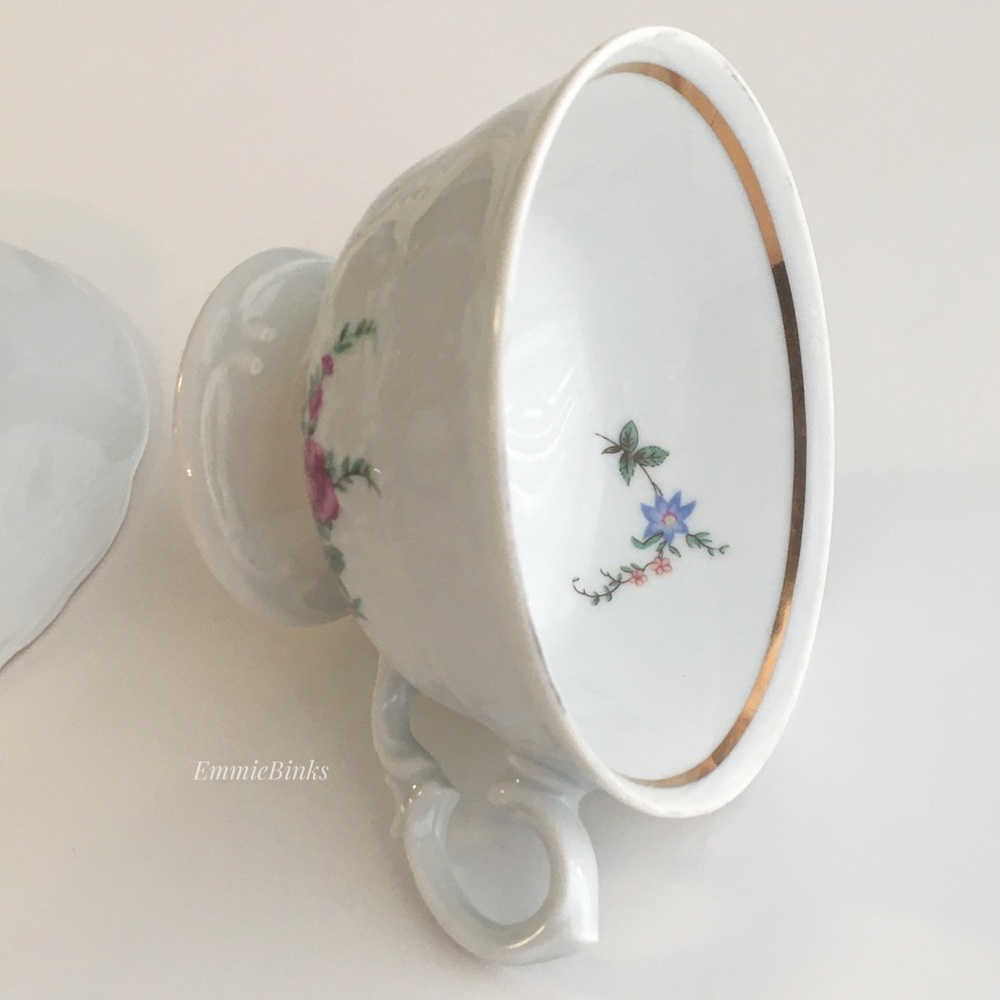 Vintage 1940’s Wawel Fine Porcelain China Poland Rose Garden Gold Trim Cup Set - Picture 5 of 16